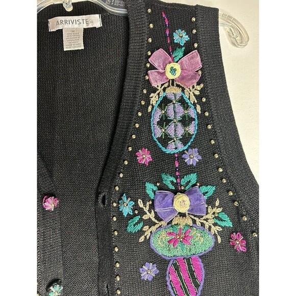 Christmas Vest Beaded Embroidered Ornaments By Arriviste Black Multi Size Medium - Picture 5 of 12